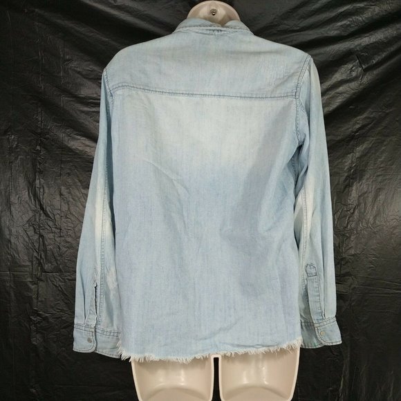 H&M & Denim Raw Hem Snap Front Top Shirt Size 4 - Picture 4 of 9